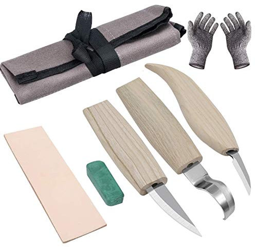 Herramientas para tallar madera, kit de tallado 6 en 1, juego de herramientas para tallar madera, incluye cuchillo de gancho para tallar, cuchillo para tallar, cuchillo para tallar virutas, afilador