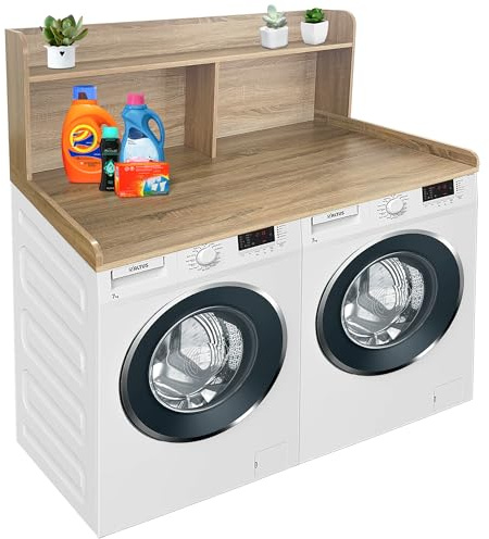 Royxen 2-Tier Washer Dryer Countertop,19.5H Wood Washer and Dryer Topper with Shelf,Laundry Countertop Over Washer and Dryer, Universal Fit for Laundry Room Organization (White Oak, 54W X 27.5D)