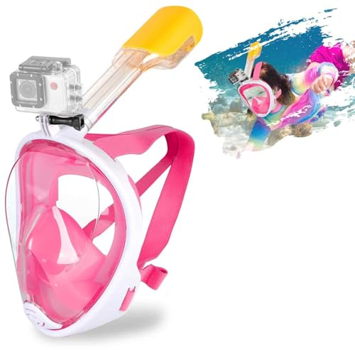 SENTAIMAO Schnorchelmaske, Schnorchel-Tauchmaske für Erwachsene mit Panoramablick, Anti-Beschlag-Design, Sportkamera-Halterung (Rosa, S/M)