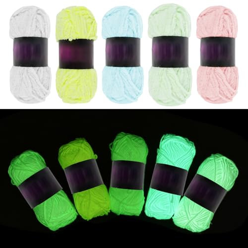 Fyeme 5 Rollen Leuchtendes Handstrickgarn 5 Farben 70m Polyester Wiederholbare Lichtabsorption Leuchtendes Garn für Flechten Mützen Schals Handschuhe Puppen