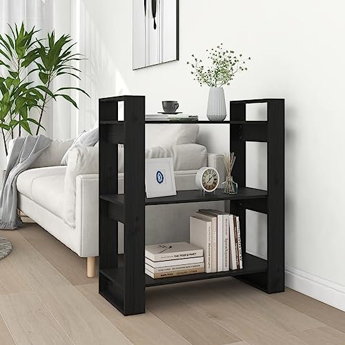 Higsose Bücherregal für Wohnzimmer Schwarz 80x35x91 cm Massivholz Kiefer Raumteiler Homeoffice Vielseitiges Regalfür Bücher, DVDs Schlafzimmer Arbeitszimmer Regal Büro-Bücherregal