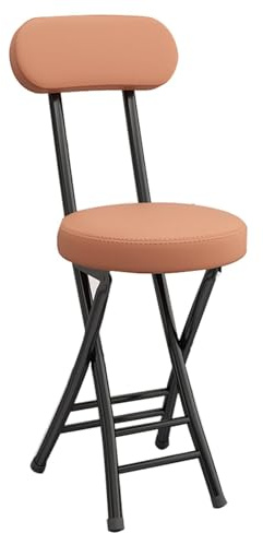 WBQYIMF Sgabello Pieghevole con Schienale, Sgabello da Bar Pieghevole Portatile Rotondo Imbottito in Pelle Imbottito for Cucina(Light Brown)