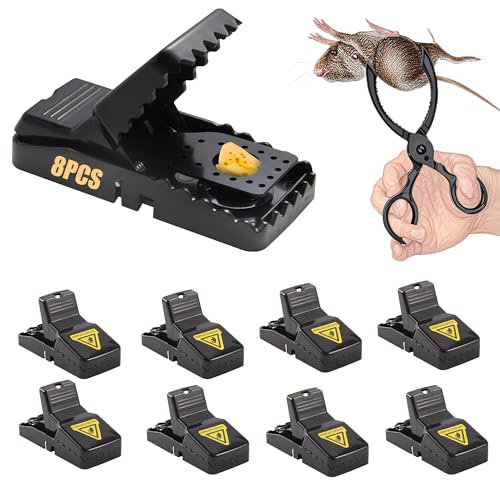 Mouse Traps Mice Killer Indoor - 8 Pack Humane Rat Trap with Mousetrap Tool Instantly Kills Plastic Rodent Trap Reusable Snap Traps for Mice Strong Rat Catcher for Outdoors Garden House