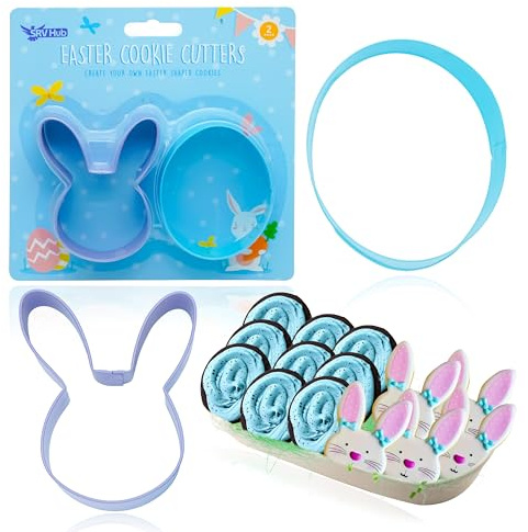 Set di 2 formine per biscotti pasquali, in acciaio inox, a forma di coniglietto e uova, per cottura, biscotti, pancake, fondente, artigianato fai da te, strumenti da forno per bambini, accessori per