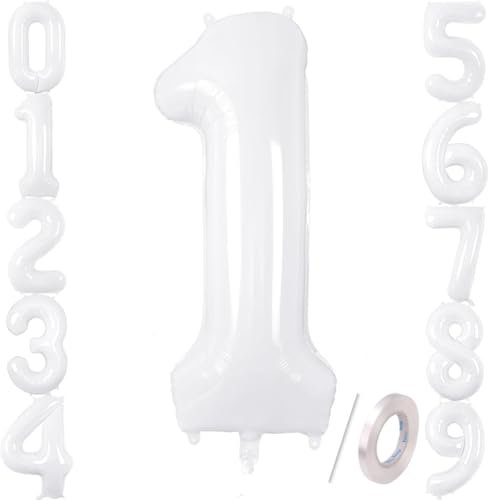 Number Balloons White 40 inch, Jumbo Digital Foil Mylar Balloon for Birthday Party Wedding Anniversary Celebration Decoration