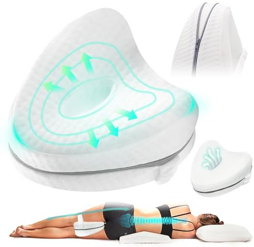 Knee Pillow for Sleeping on Side, Ergononmic Memory Foam Wedge Pillow, Heart Shape Knee Support Pillow, Pregnancy Bed Leg Cushion Orthopaedic Leg Pillow for Sleeping,Relieve Sciatica &Hip Pain (White)
