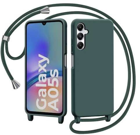 AOMYKE Coque pour Samsung Galaxy A05S avec Cordon, Liquide avec Tour de Cou Lanière en Corde Souple TPU Antichoc Housse - Vert foncé