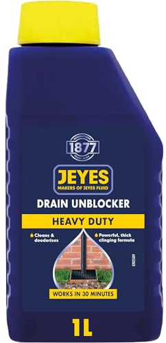 Jeyes Drain Unblocker (1L) - Outdoor Drain Unblocker Liquid Heavy Duty - Dissolves Grease, Hair and Food Waste - Powerful Formula Works in 30 Minutes - Easy to Use, No Dilution - Cleans and Deodorises