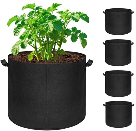 Hemikaki Confezione da 5 sacchetti da 50 litri, grandi vasi in tessuto non tessuto con manici per piantare frutta, verdura, fiori per interni ed esterni