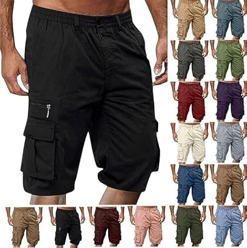 Short Homme Bermuda Cargo Homme avec Poches Zippées Short De Sport Décontracté Shorts Running Plage Court Pantalon Jogging Casual Pantalon Court Travail Randonnée Taille Elastique