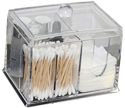 CALLARON Organisateur De -tiges Cosmétiques Boîte De Rangement Transparente avec Couvercles Petit Conteneur Blanc pour Boules De Coton Et -tiges