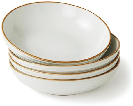Richmount Jupiter Stoneware Pasta Bowls Set of 4, Salad/Cereal/Soup Bowl 22cm 887ml, Classic Bowl for All Pasta Dishes, Microwave and Dishwasher Safe, Serving Bowls Set of 4, White