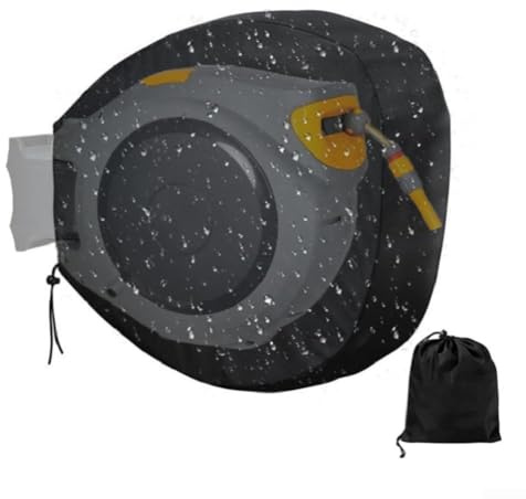 Cubierta retráctil para carrete de manguera de montaje en pared Gdfnmogo 210D Oxford, impermeable, protección de almacenamiento para manguera de jardín, para grifo al aire libre, negro, 55 x 55 cm