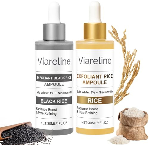 2 Stück Peel Shot Glow Rice Ampoule Line, Reis Peeling Serum, Schwarzer und Weißer Reis als Peeling, Ampulle Exfoliant Ampoule Mitesserentferner, Feuchtigkeitsspendende Gesichtspflege für alle Haut