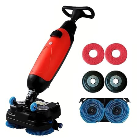 KVTUYC Commercial Floor Washer, Portable Storey Scrubber Machine, 360° Rotary Double Brushes, 240 Rpm/min, Easy to Operate, Suitable for Warehouse Supermarket Home Various Floor Types(Red)