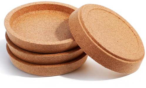 DOPENSPI 4 Stück Korkuntersetzer Rund Extra Dick, 10.3cm Coasters Round with Raised Edge Retro Untersetzer aus Holz Absorbierende Hitzebeständige Tischschutz für Büro Zuhause Innenhof
