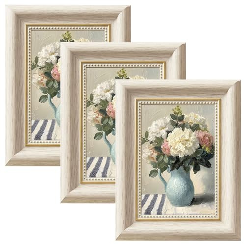 twirush 3 Stück Bilderrahmen Vintage Set, 10x15 cm Vintage Bilderrahmen, Fotorahmen Weiß zum Aufstellen und Aufhängen, Fotorahmen für Wohnzimmer, Schlafzimmer, Büro Galerie