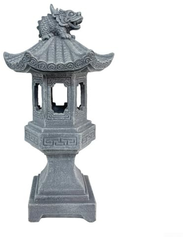 Minhe Solar-Steinlampe, wetterfest, Kunstharz, Pagodenlaterne mit automatischer Beleuchtung, kompakter asiatischer Stil, Gartendekoration für Balkon, Veranda, Landschaft, grau, 1 Packung