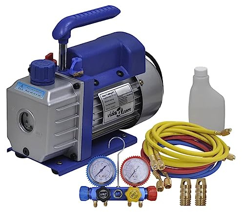 Ordellia Bomba de vacío monoetapa con distribuidor de 4 vías Manómetro Kit para accesorios de aire acondicionado 220 V 50 Hz 50 L min R134 R410a R22 R407c Servicio de reparación