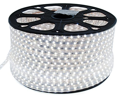 30m LED Strip Lichtband flexband Kaltweiß 230V mit 60x 5050 SMD pro Meter - weißer Hintergrund 230 Volt