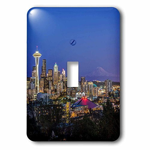 3dRose lsp_205857_1 Usa, Washington, Seattle, Skyline and Mt. Rainier at Twilight. - Single Toggle Switch