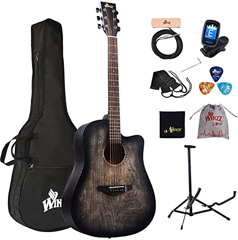 Winzz Westerngitarre 4/4, Akustikgitarre Erwachsene 41 Zoll, Anfänger Gitarren Set (Gravur im Vintage-Stil)