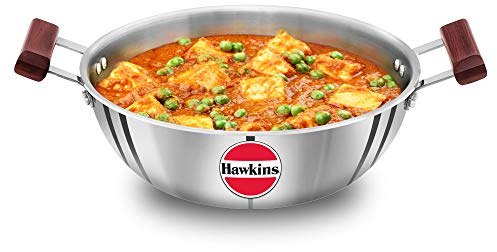 Hawkins 4 Litre Deep Kadhai, Triply Stainless Steel Kadai, Flat Bottom Induction Kadhai, Big Kadai, Silver (SSK40)