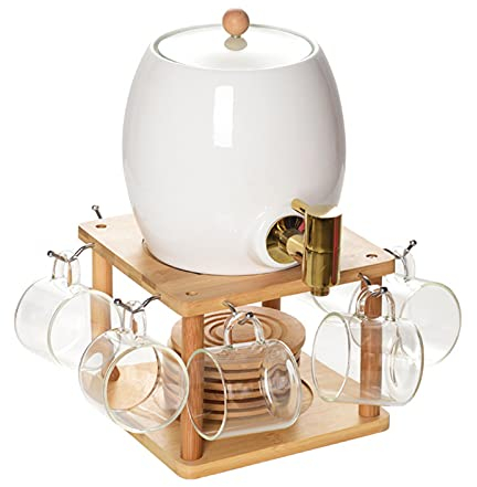 Dispensador de bebidas cerámica, barril de agua portátil, cubo de hielo jugo comercial para restaurantes Cafetera, tienda de té con leche, dispensador de bebidas vintage, 2 l