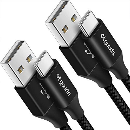 etguuds USB C Kabel Schwarz 1M, 2Stück USB auf USB C Ladekabel Nylon 3A Schnellladung USBC Kabel kompatibel mit iPhone 15 Pro Max Samsung Galaxy S23 S22 S21 S20 S10 S9 Note 10