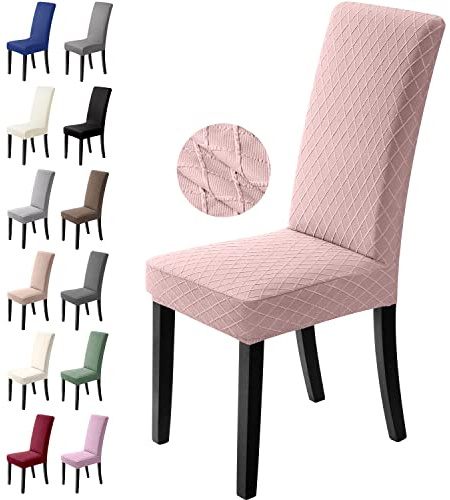 Stolsöverdrag 4 Stycken Elastiskt Matstolsöverdrag Modernt Stretch Stolskydd Universellt Matstolsskydd Tvättbar Avtagbart Matstolar Överdrag för Kontor Hotell Matsal Bröllop (Rosa, 4 Stycken)-L