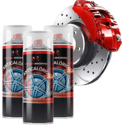 Pinturas Mirobriga Kit Spray Anticalorico para Altas Temperaturas Color Rojo x3 Unid.(400ml.) Para pinzas de freno, Chimeneas, Radiadores o Barbacoas.Acabado Brillante.