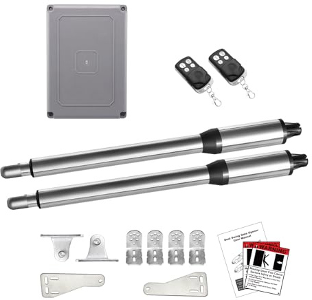JUJIANG C01 Automatic Gate Opener with Remote Complete Kit for Swing Gate Up to 440lb 12FT per Arm, Electric Gate Openers Light Duty Dual Swing Gate Openers Automatic Gate Motor 40W AC Powered
