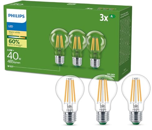 Philips LED Lampadina Goccia a Filamento Classe A Ultra Efficiente a Risparmio Energetico, 40W, E27, Luce Bianca Fredda