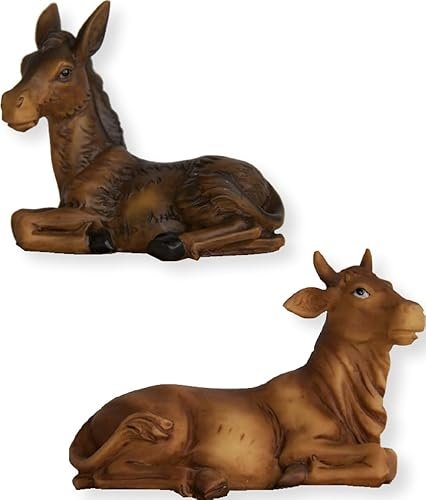 FADEDA 2 figuras de buey y burro/altura: 4 cm/pintadas a mano/detalladas figuras de belén - decoración de mesa de Navidad cuna accesorios