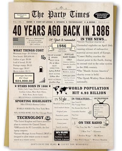 Ziwenhu Big 40th Birthday Card Gift for Men Women or Him Her, Happy 40 Year Old Birthday Greeting Card for Mom Dad, Vintage 40th Birthday Decorations for Husband Wife