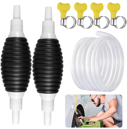 Sheryl&Rain 2Pcs Hand Kraftstoffpumpe, Handpumpe Umfüllpumpe Benzinpumpe, 4m Universal Notpumpe Hand Siphon Schlauch für Benzin Wasser Boot Auto Diesel Gas Öl Kraftstoff