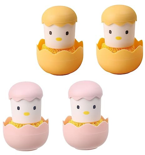 minkissy Fregaplatos Forma De Cáscara De Huevo y Pollo 4 Cepillos para Lavar Estropajo De Cocina