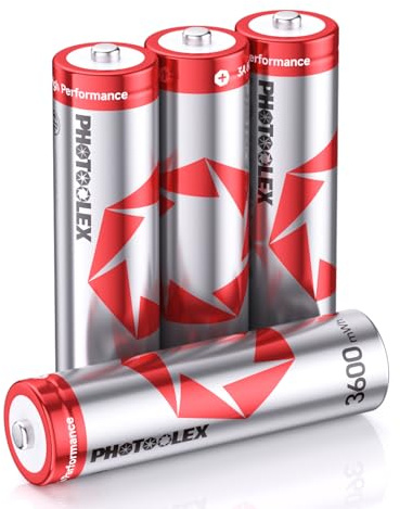 PHOTOOLEX uppladdningsbara litiumbatterier AA 4-pack 3 600 mWh 3 amps 100 % toppeffekt