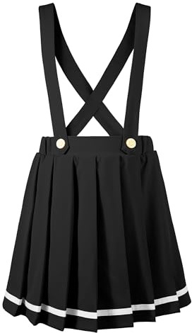 LOLANTA Gonne a Pieghe per la Scuola per Bambine con Bretelle Rimovibili, Elastico in Vita, Tasche, Pantaloncini integrati, Nero, 9-10 Anni, 140