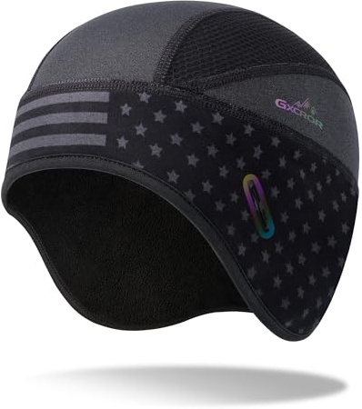 GXCROR Winter Helmet Liner Skull Cap, Fleece Lined Warm Cycling Cap with Glasses Holes, Thermal Hat Beanie for Men Women