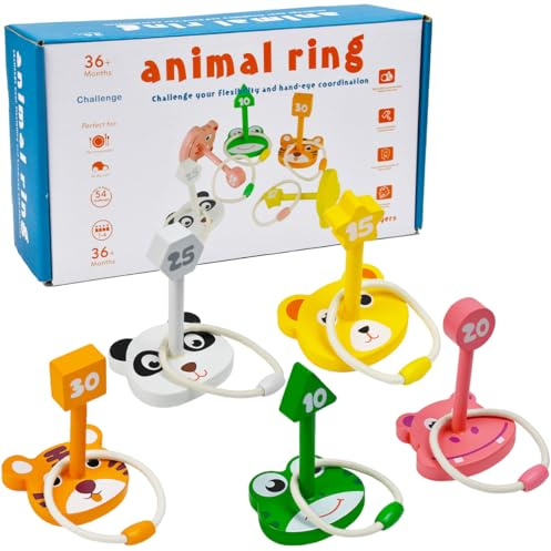 JNEYVIC 5 Stück Wurfspiel Ringe Ringwurfspiel Holz Wurfspiele für Draußen Ringwurfspiel Ringe mit 5 Wurfringen für Indoor Outdoor Gartenspiele Geburtstagsparty Outdoorspiele Party Geburtstag