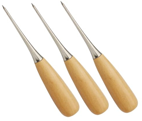 VILLCASE 3pezzi Punteruolo da Cucito in Legno Manico Punteruolo per Pelle Strumento per Forare e Cucire Pratico e Durevole