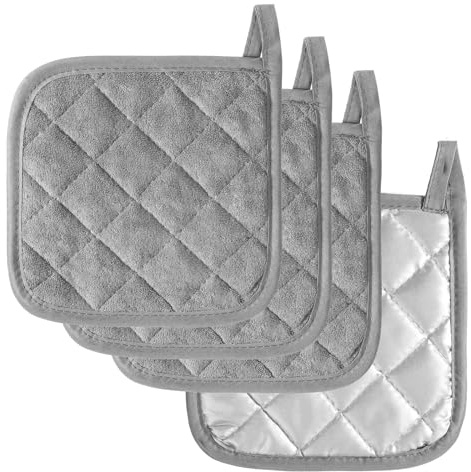 4 Pcs Heat Resistant Pot Holders, Thick Pot Holders Pad with Hanging Loop for Kitchen, Oven Cloth Pads for Kitchen Baking Microwave Oven
