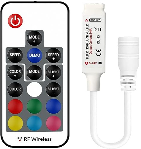 VIPMOON RF RGB Fernbedienung RGB Controller mit 17-Tasten Fernbedienung | Led Streifen Controller für RGB 2835&5050 LED Streifen Licht Drahtlos 4-polig 5-24V