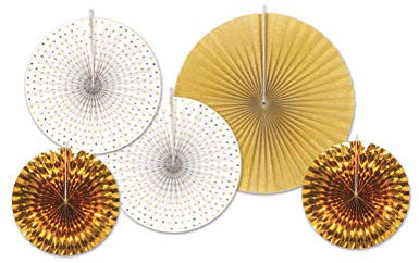 KULTFAKTOR GmbH Papier-Rosetten Silvester-Deko Weiss-Gold