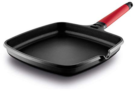 CASTEY - Grill Asador de Inducción, 22 cm, Modelo 2-IP22, Color Rojo, Mango Desmontable, Sartén Antiadherente de Aluminio, Distribución Homogénea del Calor