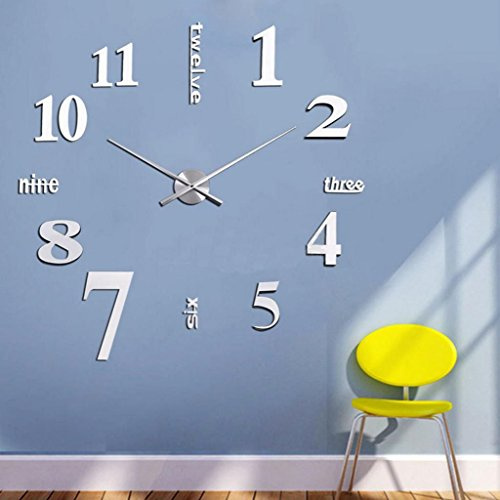 Adesivo fai da te, orologio da parete, design fai da te, orologio da parete per soggiorno, specchio, decorazione 3D XXL