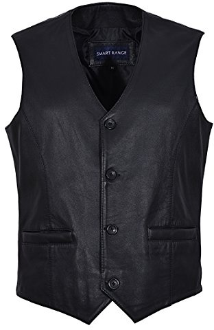 Hombres Nueva Fiesta Negro Real Genuino Clásico Diseñador Real Suave Piel De Cordero Chalecos De Cuero 5226