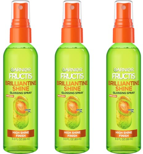 Garnier Fructis Style Brilliantine Shine Glossing Spray for High Shine Finish, Argan Oil, 3 Fl Oz, 3 Count (Packaging May Vary)