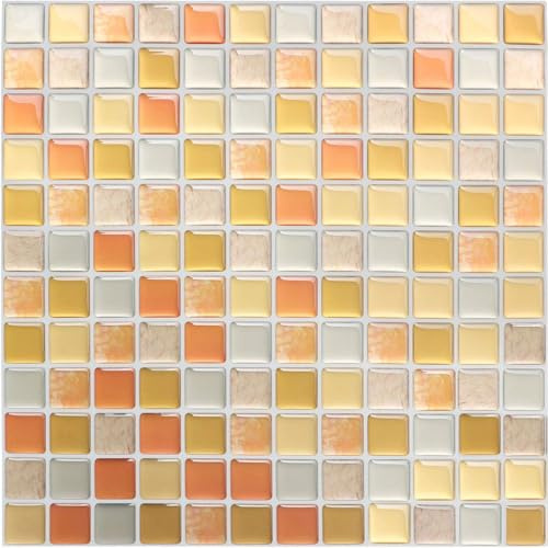 HyFanStr 3D fliesenaufkleber küche, Selbstklebende 3D mosaik fliesenaufkleber Bad Fliesendekor Aufkleber 23.6X23.6cm (4er Pack)